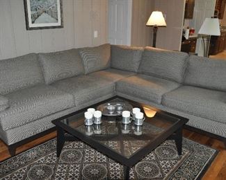 FANTASTIC ETHAN ALLEN DESIGNED FAMILY ROOM!THIS 3 PIECE ARCATA ETHAN ALLEN SECTIONAL FEATURES A WOOD BASE WITH LOOSE BACK AND SEAT CUSHIONS,  97"W x 97"W x 40"D x 36"H. OUR PRICE $3500.00