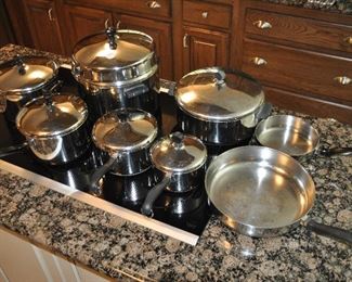 GREAT 14 PIECE SET OF QUALITY VINTAGE FARBERWARE POTS AND PANS. OUR PRICE $295.00