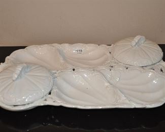 RARE WHITE ITALIAN 20.5"W X 12.5" D PORCELAIN DIVIDED SERVING TRAY WITH TWO COVERED SECTIONS. OUR PRICE $115.00  