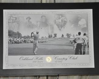FRAMED OAKLAND HILLS COUNTRY CLUB "100 YEARS OF GOLF" 43" X 29" OUR PRICE $175.00  
