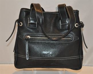BLACK LEATHER HOGAN TOTE WITH SILVER HARDWARE IN EXCELLENT CONDITION, 11"W X 9.75"H X 4"W. OUR PRICE $115.00