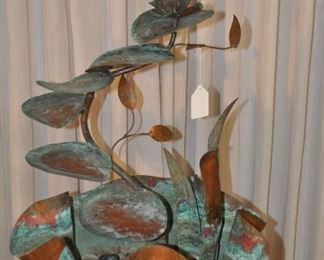 FANTASTIC ELECTRIC LILY PAD COPPER WATER FOUNTAIN SIGNED LEE BLACKWELL STUDIO! 17"DIA. X 19"H. OUR PRICE $250.00