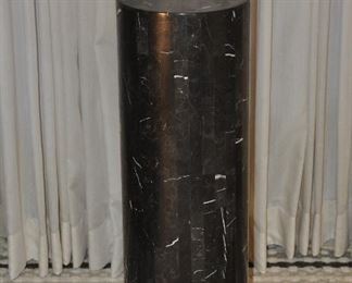 ROUND WOODEN PEDESTAL COVERED IN FAUX MARBLE, 10"ROUND X 30"H. OUR PRICE $85.00