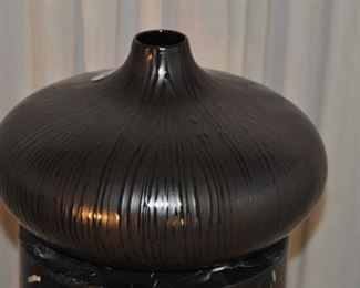 STOUT SEMI GLAZED BLACK VASE, MADE IN PORTUGAL 13"W X 7"H. OUR PRICE $38.00