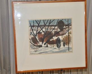 MATTED, FRAMED AND SIGNED MID CENTURY WATERCOLOR BY FREDRICK SIMPER, 26.25"W X 25"H. OUR PRICE $95.00