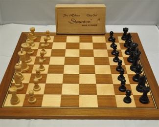 JEU D’ECHECS CHESS SET MADE IN FRANCE, WITH BOARD AND ORIGINAL BOX. KING IS 2.6”.  OUR PRICE $95.00