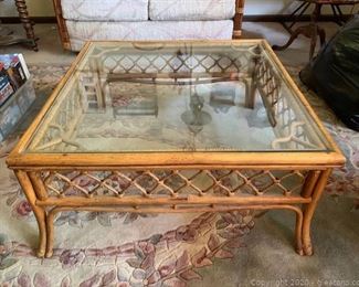 Rattan Square Glass Top Coffee Table