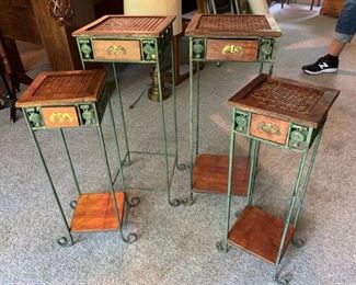 Set of 4 Wicker or Iron Side Tables