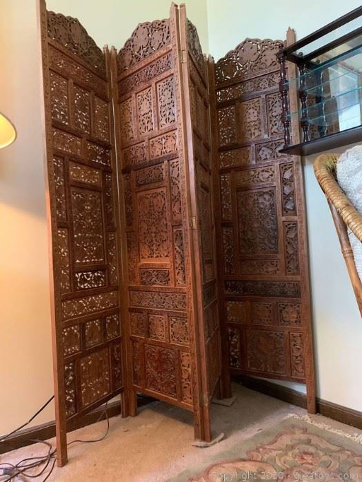 Vintage Wooden Heavily Carved Screen
