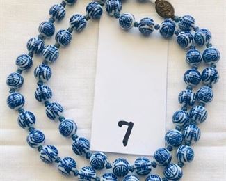 Blue/white porcelain bead hand-knotted 25" Asian necklace - $25.00  