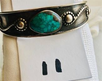 Heavy sterling turquoise cuff bracelet.  Inside measures 2.5".  Weight 34.6 grams -  $100.00