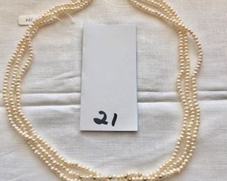14K triple strand 18" pearl necklace - $50.00
