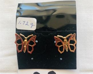 14k butterfly earrings. 1.72 grams.  .5" - $75.00