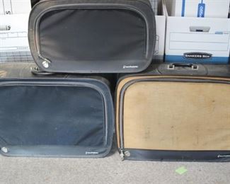 $75. Set of three vintage soft top zippered suitcase made by Grasshopper.