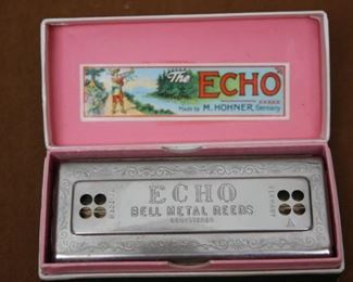 $45. The Echo Harp, original box. M Hohner, Germany. A/D 64 hole.
