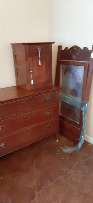 early 1900s dresser, hat box and swivel mirror