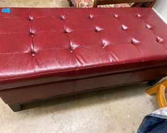 Vintage red leather bench, see next picture for storage 