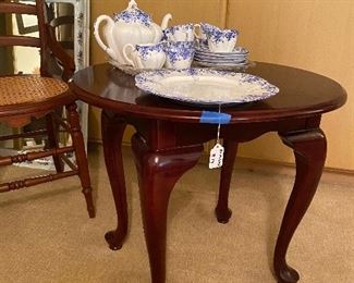 Great small side table.  Shelley Dainty Blue tea service, so delicate and lovely in shape 