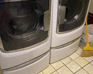 Pair of  Maytag washer and dryer with pedestals.  

