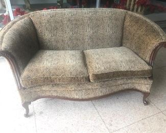 Vintage love seat upholstered in Animal print Velour 