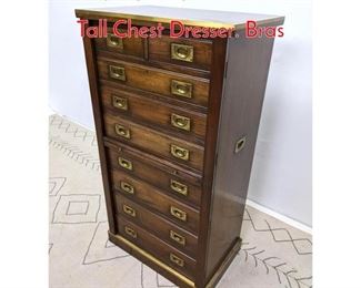Lot 5 Campaign Style Double Sidelock Tall Chest Dresser. Bras