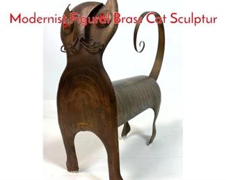 Lot 53 OSWALDO GUAYASAMIN Modernist Figural Brass Cat Sculptur