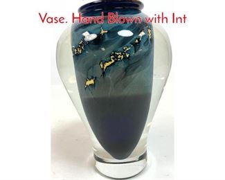 Lot 56 Heavy Artist Signed Art Glass Vase. Hand Blown with Int