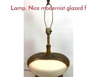 Lot 63 Large Squat Pottery Table Lamp. Nice modernist glazed f