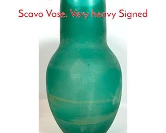 Lot 76 Large Murano SEGUSO Green Scavo Vase. Very heavy Signed