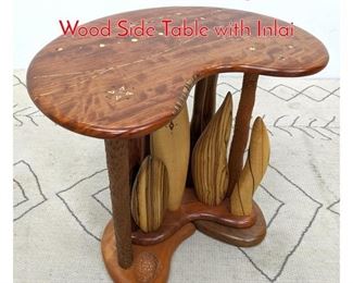 Lot 123 Custom Artist Designed Mixed Wood Side Table with Inlai