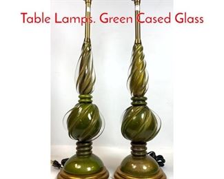 Lot 138 Pair SEGUSO Murano Glass Table Lamps. Green Cased Glass