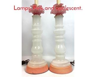 Lot 137 Pair Murano Glass Table Lamps. Pink and opalescent. 