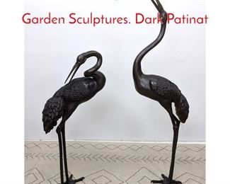 Lot 175 Pair Large Bronze Heron Garden Sculptures. Dark Patinat