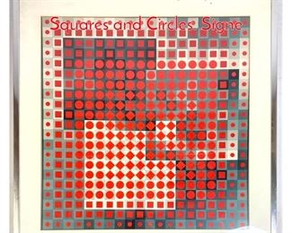 Lot 194 Victor Vasarely Op Art Print Squares and Circles. Signe