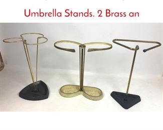 Lot 216 3pcs Carl Aubock Style Cane Umbrella Stands. 2 Brass an