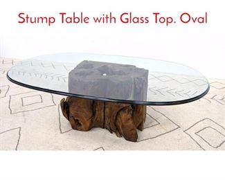 Lot 217 Free Form Natural Wood Stump Table with Glass Top. Oval