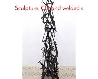 Lot 249 Tall Brutalist welded Steel Sculpture. Cut and welded s