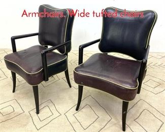 Lot 294 Pair Art Deco Square Back Armchairs. Wide tufted chairs