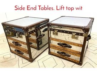 Lot 295 Pair Decorator Trunk Form Side End Tables. Lift top wit