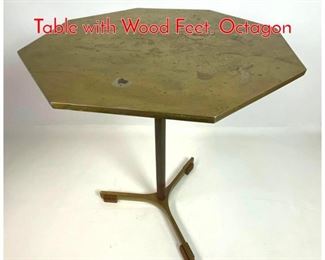 Lot 300 Modernist Brass Tabouret Table with Wood Feet. Octagon 