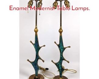 Lot 303 Pr Mendoza style Bronze Enamel Modernist Table Lamps.