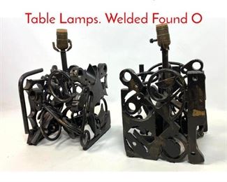 Lot 304 Pair Brutalist Style Welded Table Lamps. Welded Found O
