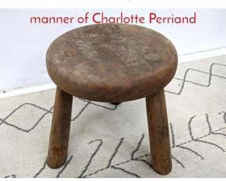 Lot 313 rustic 3 Leg Stool. in the manner of Charlotte Perriand