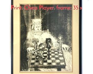 Lot 323 BERNARD REDER Etching Print. Chess Player. frame 35 x 