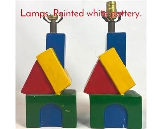 Lot 344 Pair Memphis Style Table Lamps. Painted white pottery. 
