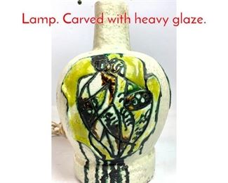Lot 350 Thick Heavy Glazed Table Lamp. Carved with heavy glaze.