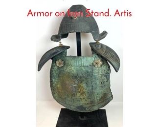 Lot 381 Pottery Sculpture of Samurai Armor on Iron Stand. Artis