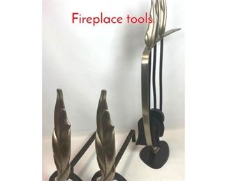 Lot 420 Art Deco Leaf Andirons and Fireplace tools. 
