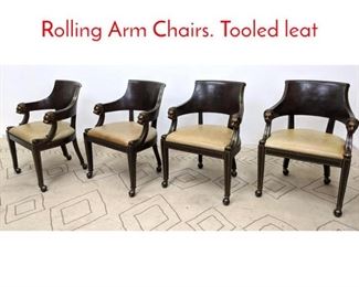 Lot 422 Set of 4 Maitland Smith Rolling Arm Chairs. Tooled leat