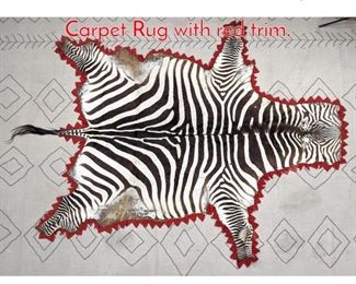 Lot 428 9 8x7 2 Real Zebra Hyde Carpet Rug with red trim.